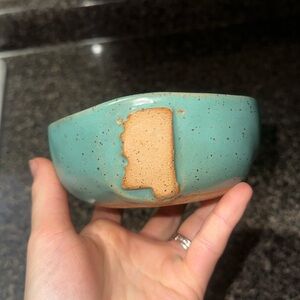 Handcrafted Ceramic Pottery Bowl - Teal & Tan Oxford Mississippi Candle Company